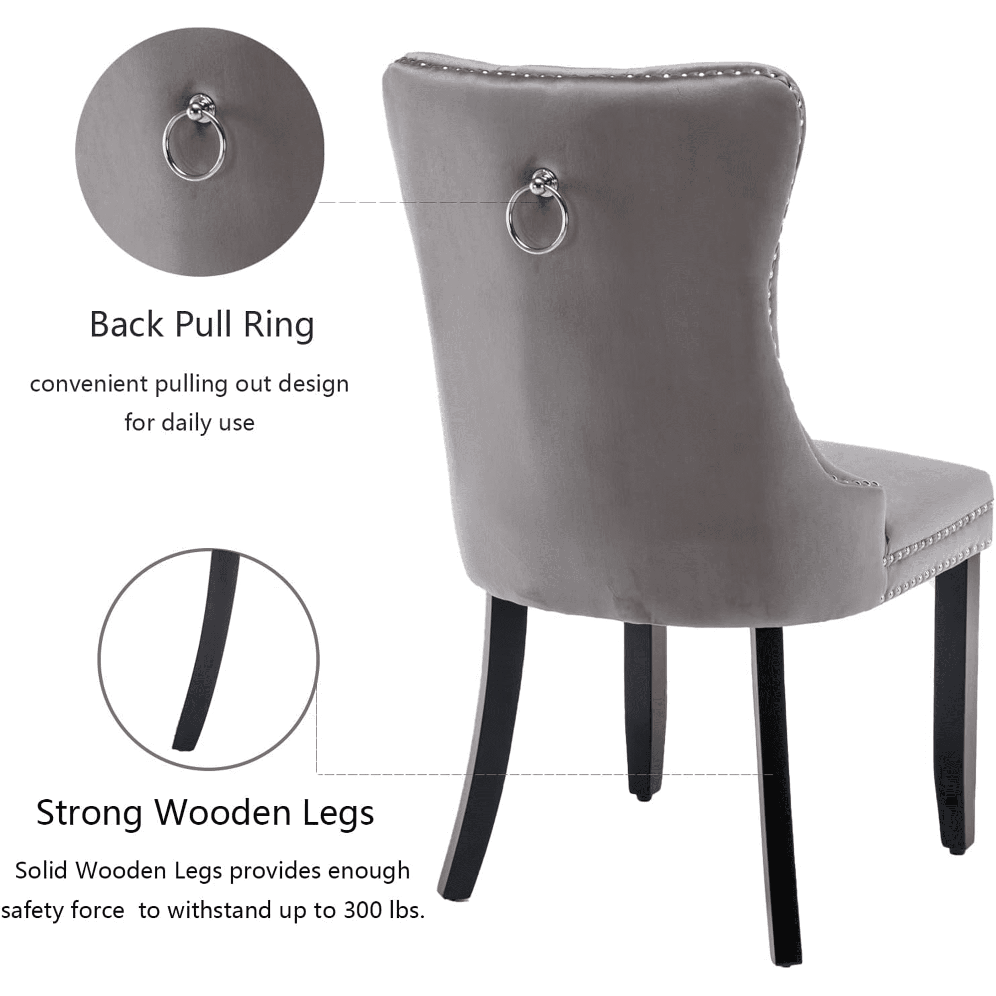 PORKISS Dining Chairs Set of 4, Upholstered High-End Tufted Dining Room Chair with Back Ring and Nailhead Trim, Modern Velvet Chairs with Solid Wood Legs for Kitchen,Gray