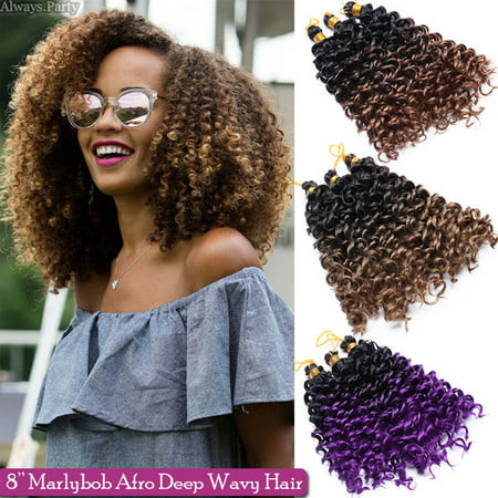 S-noilite 14 Inches Afro Marley Bob Crochet Hair Full Head Hair Marlibob Crochet Braids Hair Extension Kinky Curly Afro Kinky Bundle Wand Curly Dreadlocks Water Wave Dark Wine Red (Best Way To Braid Hair For Waves)