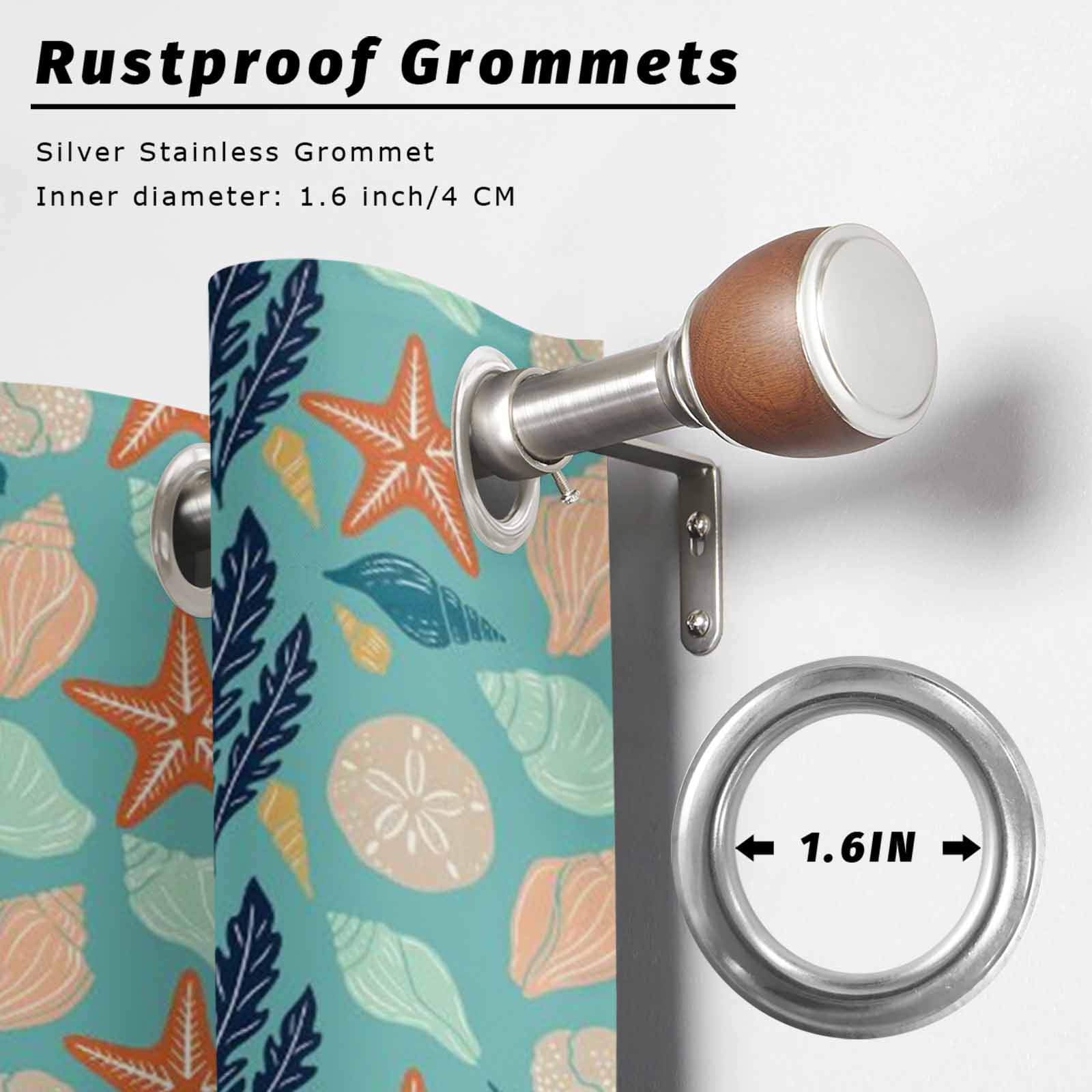 Ocean Life Outdoor Curtains for Patio, Orange Starfish Conch Coral Sea Urchin Green Sunshade Privacy Drapes Grommet Waterproof Outside Curtains for Porch/Cabana/Balcony 54"x 95", 2 Panel