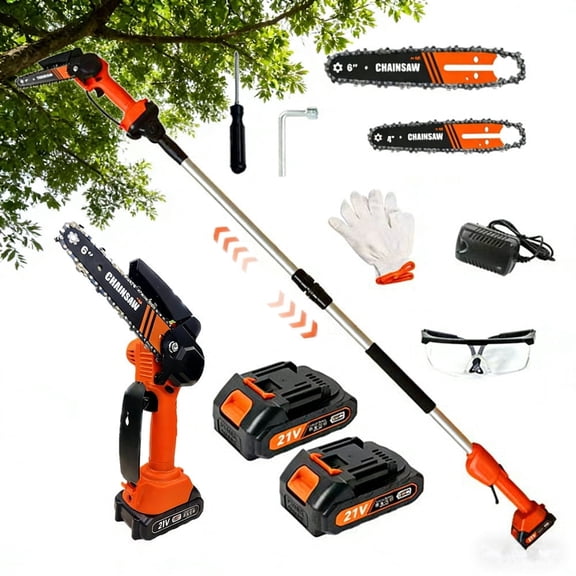 LEXKUYI 2 in 1 Cordless Pole Saw, 6-inch Pole Chainsaw Mini Electric Chainsaw, Extension Pole Saw for Tree Trimming, Tree Trimmer Limb Branch Cutter Pruner