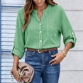 thumbnail image 6 of Warop Button Down Shirts for Women 3/4 Sleeve Striped Tops V-Neck Business Casual Shirt with Pocket and Roll-Tab Sleeves, 6 of 8