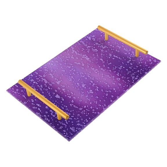 Iauyy Modern Square Bathroom Tray with Handles - Acrylic & Aluminum Alloy Vanity Countertop Organizer ,Purple Droplet
