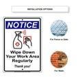 thumbnail image 4 of Notice Wipe Down Your Work Area Regularly Safety Precaution For Door Or Window Social Distancing Required Aluminum Metal Sign 18"x24", 4 of 5