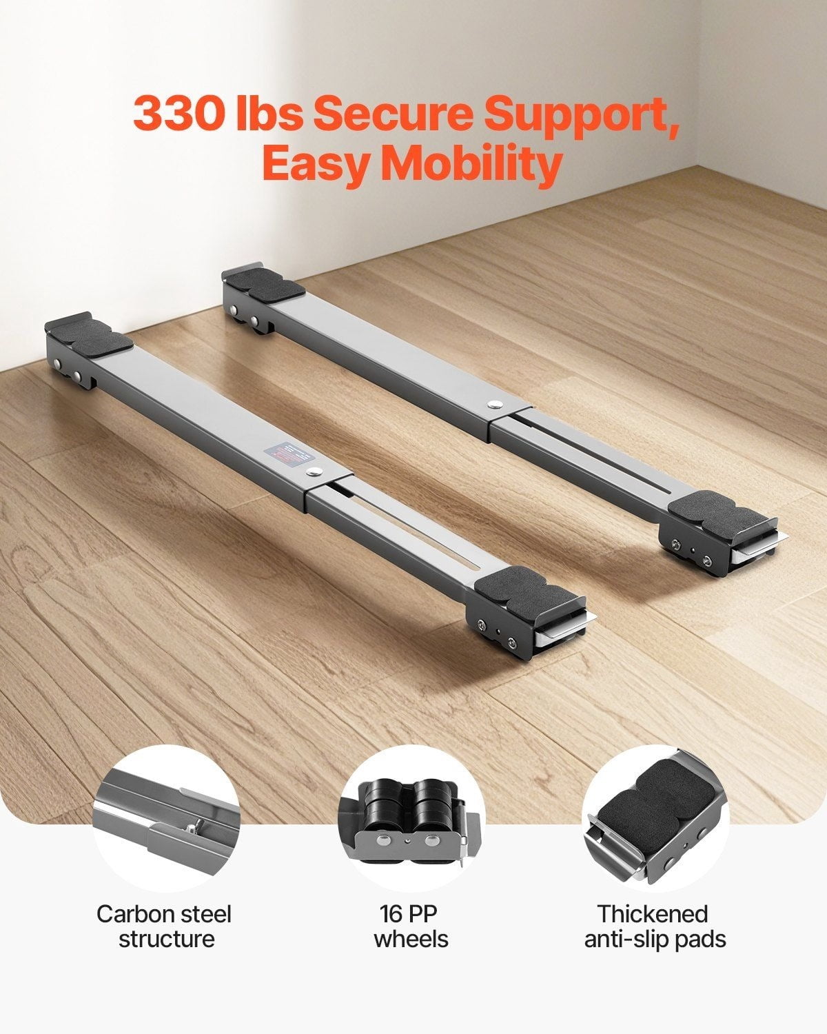 Appliance Roller 330 lbs Load, Adjustable Base Furniture Dolly, Retractable Mobile Roller for Washer Dryer, Grey