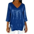 thumbnail image 3 of AnuYalue Sequins Tops for Women 3/4 Sleeve V Neck Blouses Casual Shirts Fashion Party Holiday Shirt Tunic Tshirt, 3 of 7