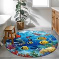 thumbnail image 4 of Cartoon Fish Round Area Rug 3 FT, Small Kitchen Bathroom Mats, Blue Colorful Sea Ocean Seagrass Coral Washable Indoor Outdoor Throw Runner Carpet Non-Shedding Doormat for Table Shower Sofa Entryway, 4 of 8