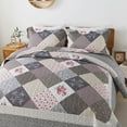 thumbnail image 3 of HoneiLife Quilts Queen Size - 3 Piece Microfiber Quilt set Reversible Bedspreads Patchwork Coverlets Floral Bedding Set All Season, Grey Border, 3 of 7