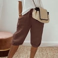 thumbnail image 2 of HKYNLAG Bermuda Shorts for Women Knee Length Plus Size Cotton Linen Shorts Elastic Waist Drawstring Shorts Summer Capris Pants with Pockets Coffee 2XL, 2 of 5