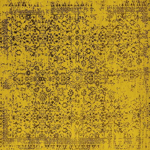 Ahgly Company Indoor Square Oriental Yellow Industrial Area Rugs, 4' Square