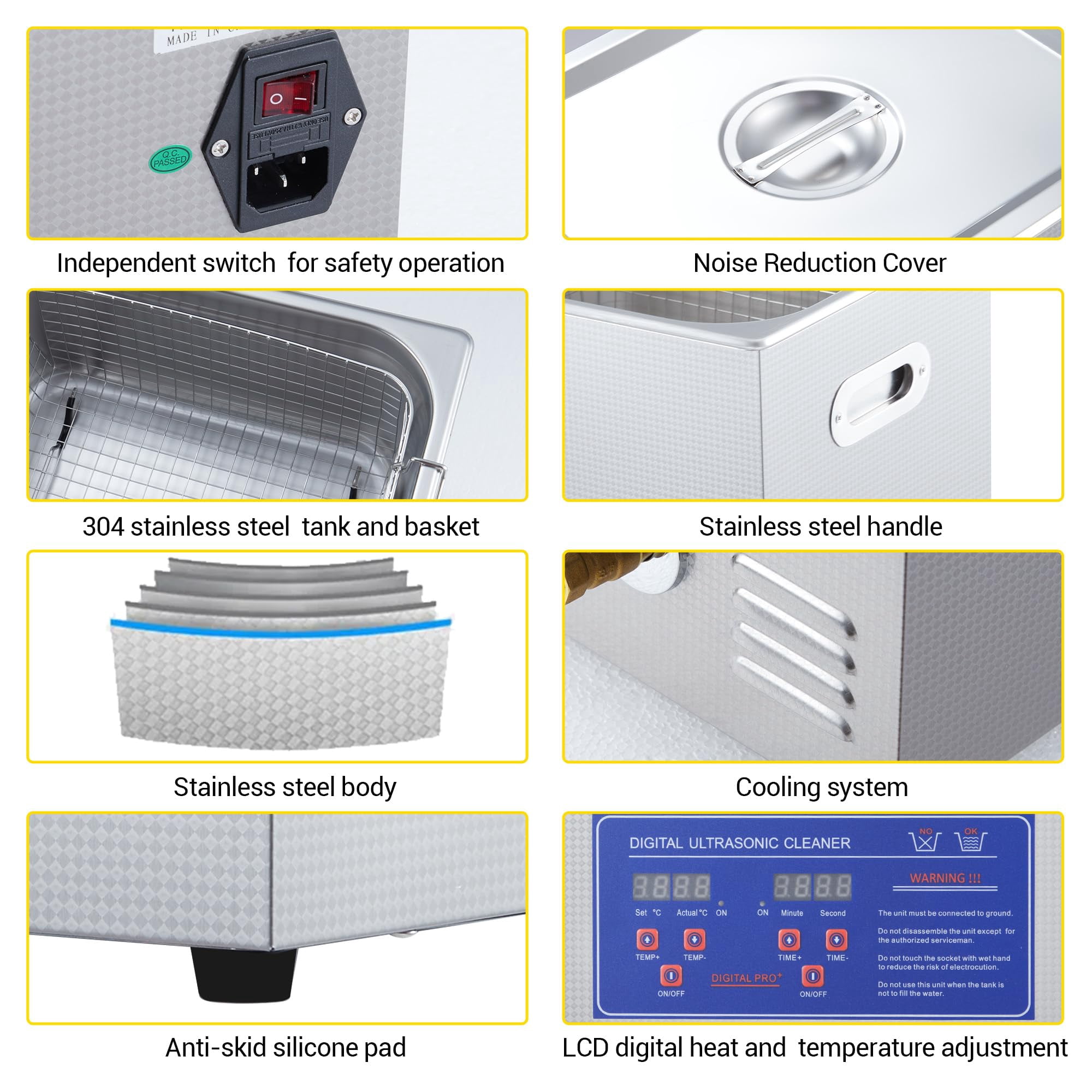 10 L Commercial Ultrasonic Cleaner with Heater & Digital Timer - 40kHz Professional Cleaning Machine for Jewelry, Glasses, Dentures, Tools,240 W