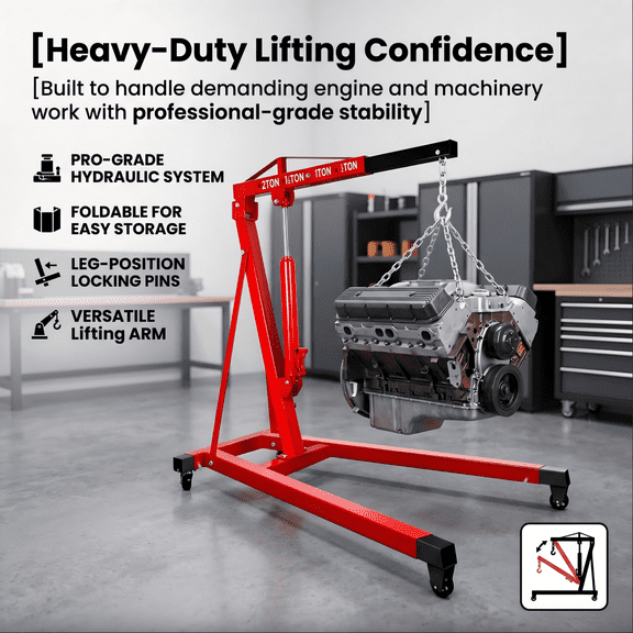 2 Ton Hydraulic Engine Hoist,Portable 4400 lbs Power Crane,Engine Shop Crane with Folding Design for Lifting Tasks