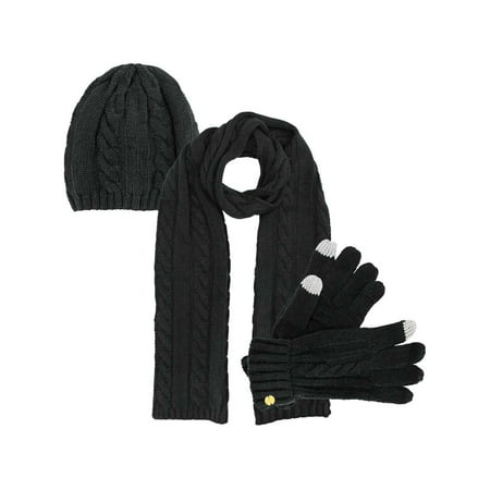 Cable Knit 3 Piece Beanie Hat Texting Gloves & Matching Scarf Set