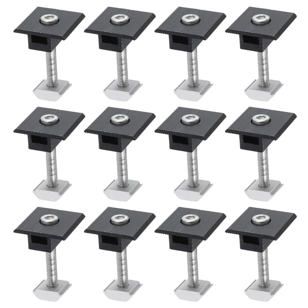 Uxcell 12Pcs Abrazadera Media para Panel Solar, Abrazaderas Centrales de Aluminio de 45mm para Sistema de Montaje de Riel Solar PV, Negro