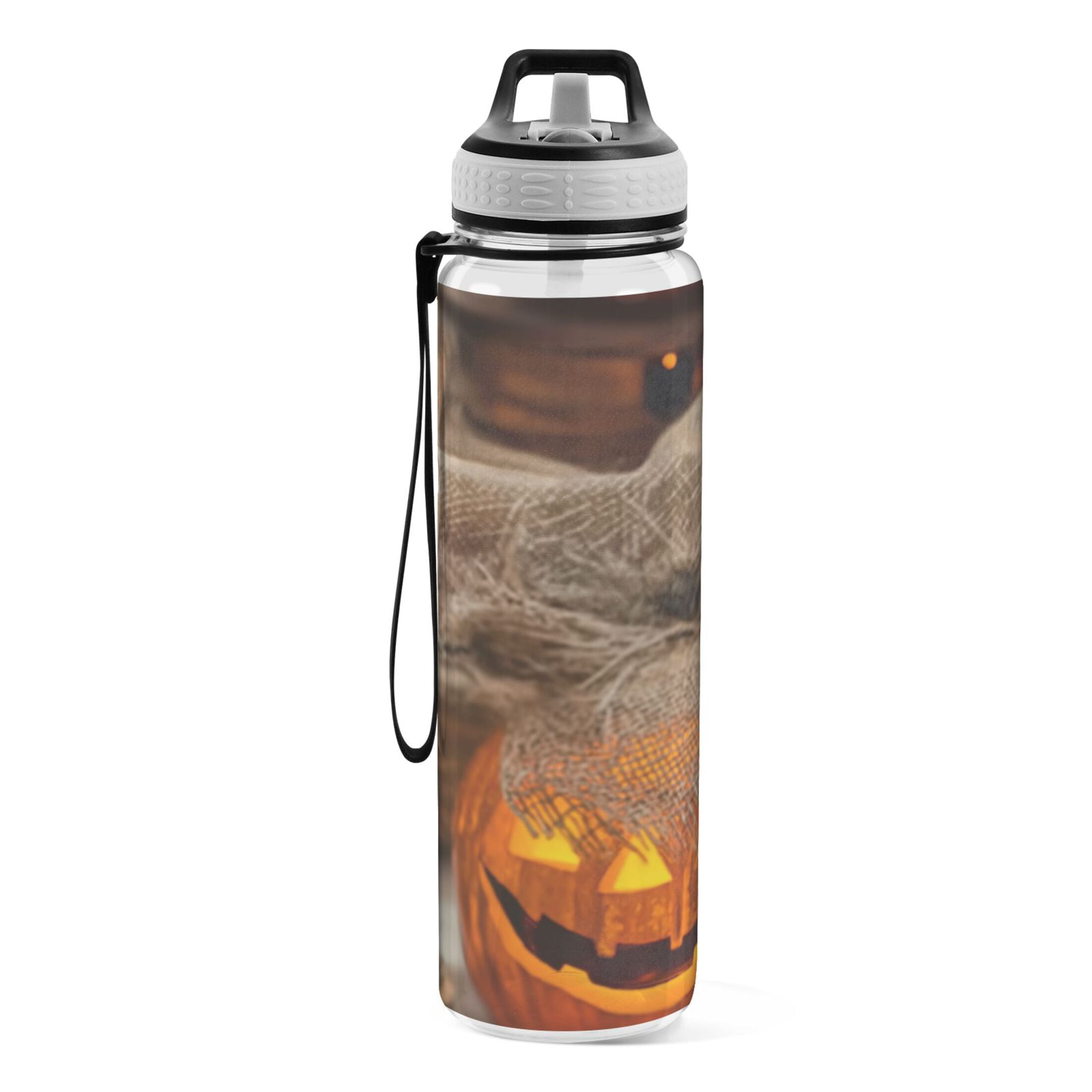 32oz Transparent Sports Water Bottle with Straw for Kids Adults Outdoor School Gym Fitness Pumpkin-shaped Glass Jar