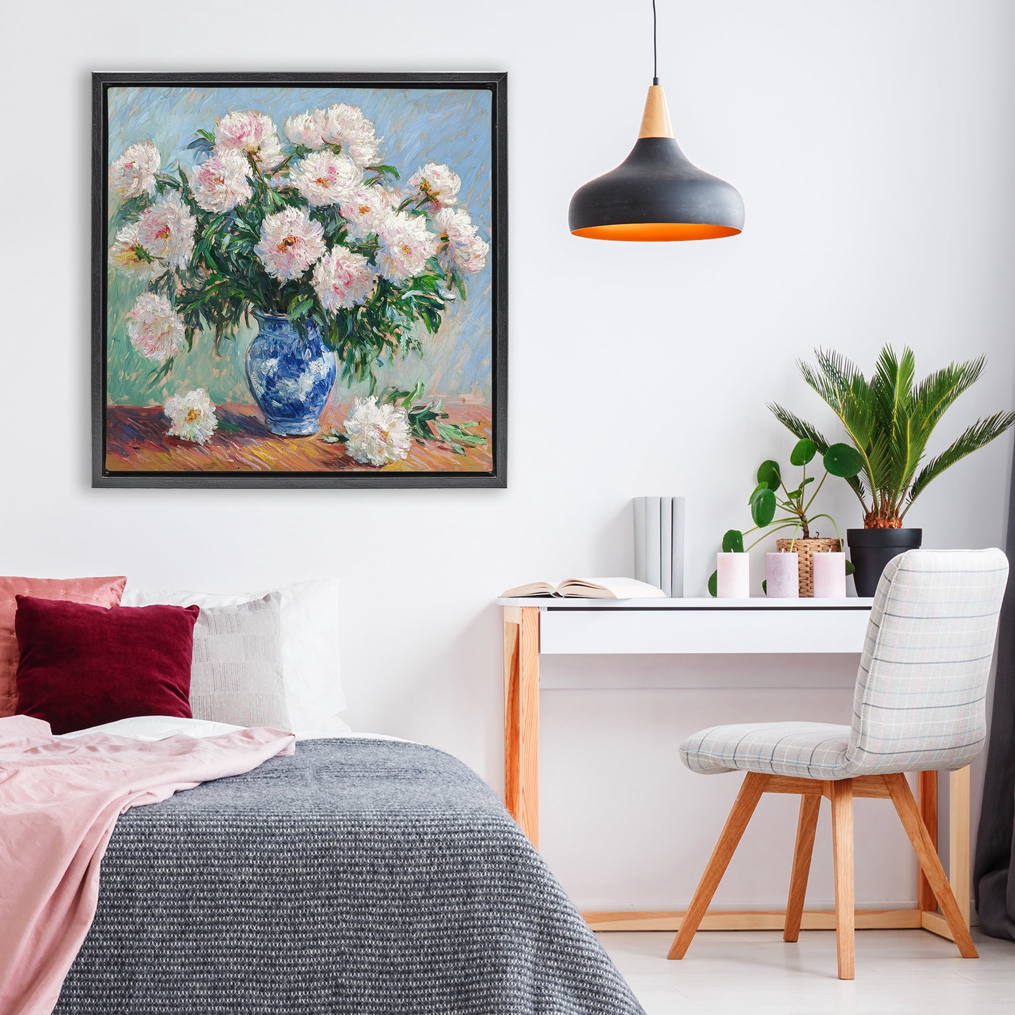 Stupell Industries Peonies in Blue Vase Black Framed Floater Canvas Wall Art, design by Tina LeCour