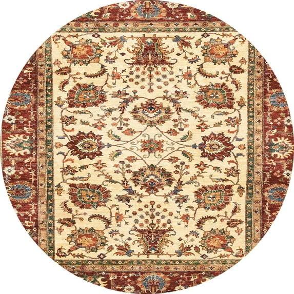 Ahgly Company Indoor Round Abstract Yellow Oriental Area Rugs, 5' Round