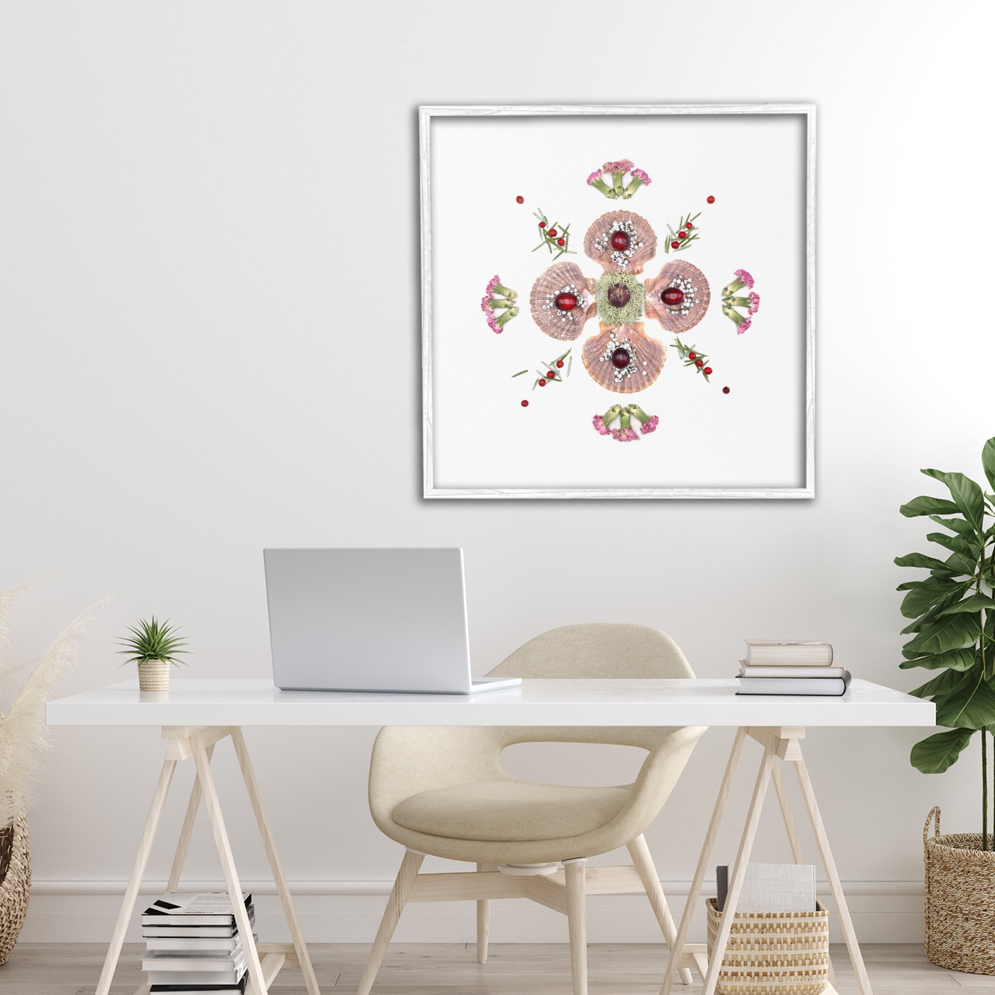 Stupell Industries Clam Shells & Botanicals Pattern White Framed Giclee Art, design by Beth Adoette