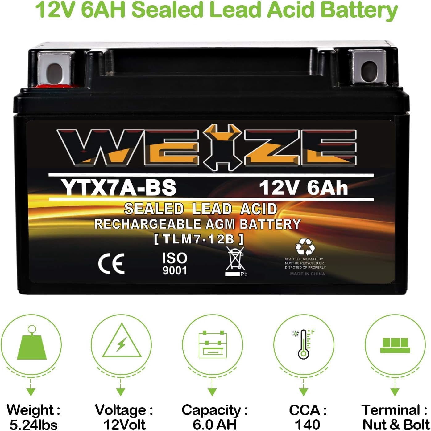 YTX14 BS ATV Battery High Performance - Maintenance Free - Sealed AGM YTX14-BS Motorcycle Battery compatible with Honda Suzuki Kawasaki Yamaha scooter snowmobile