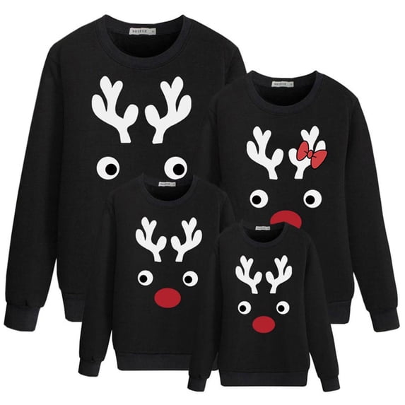 Seyurigaoka Family Matching Christmas Sweater, Fashion Long Sleeves Elk/Santa Motif Pullover