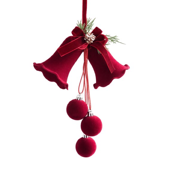 Velvet Bow Christmas Tree Topper with Pinecone and Hanging Bells, Festive Rustic Christmas Decor for Living Room Decorations and Holiday Party Decor, Elegant Christmas Gift for