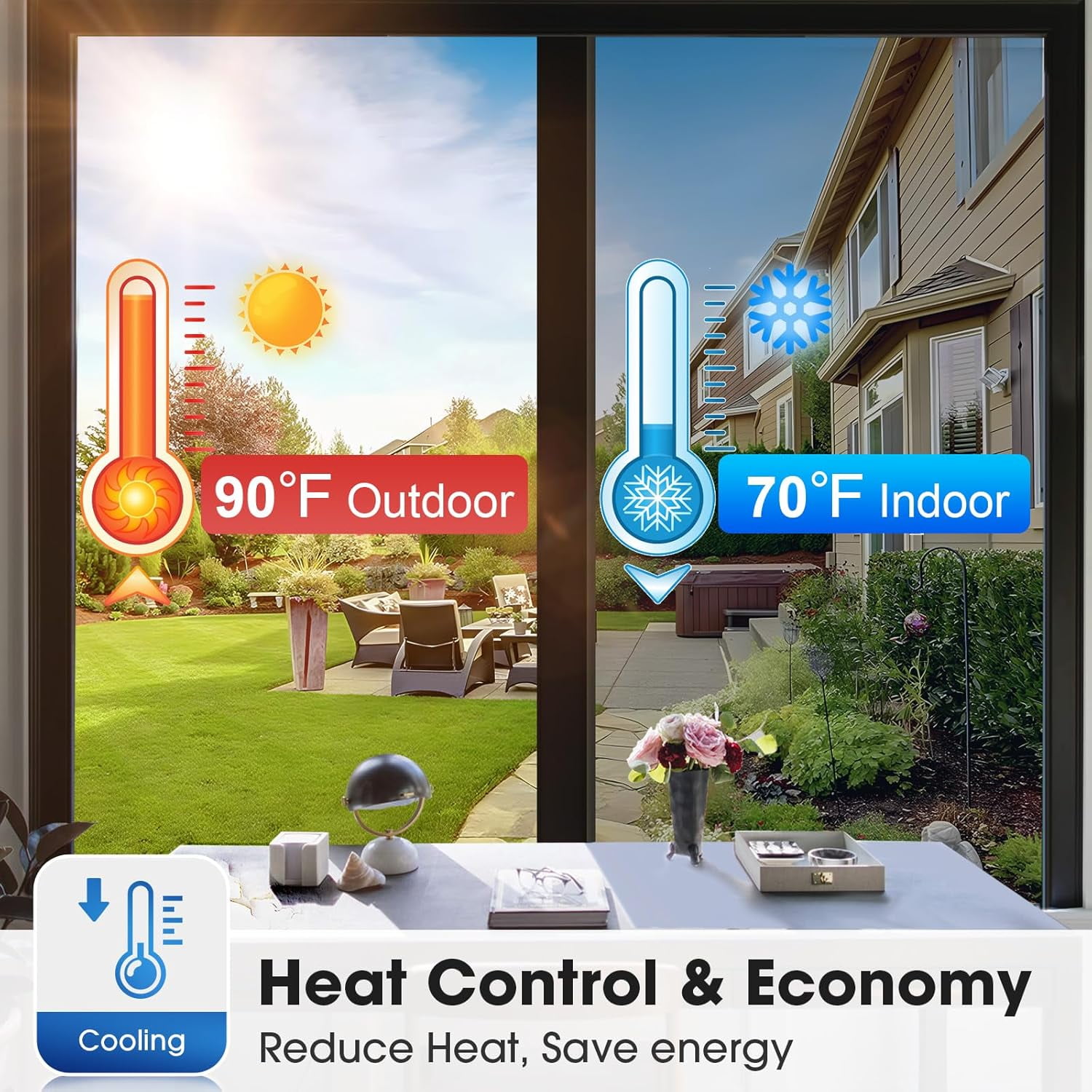 One Way Privacy Window Film, Sun Blocking Reflective Window Film See Out Not in, Heat Control Window Tint for Home, Anti UV Static Cling for Windows Office Door (Silver, 35.4 x 78.7 inches)