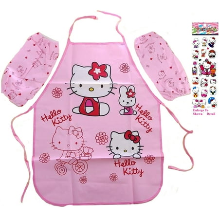 Hello Kitty 4 Piece Apron Set Sleeves Cuffs with Stickers Food-Water Resistant Bib