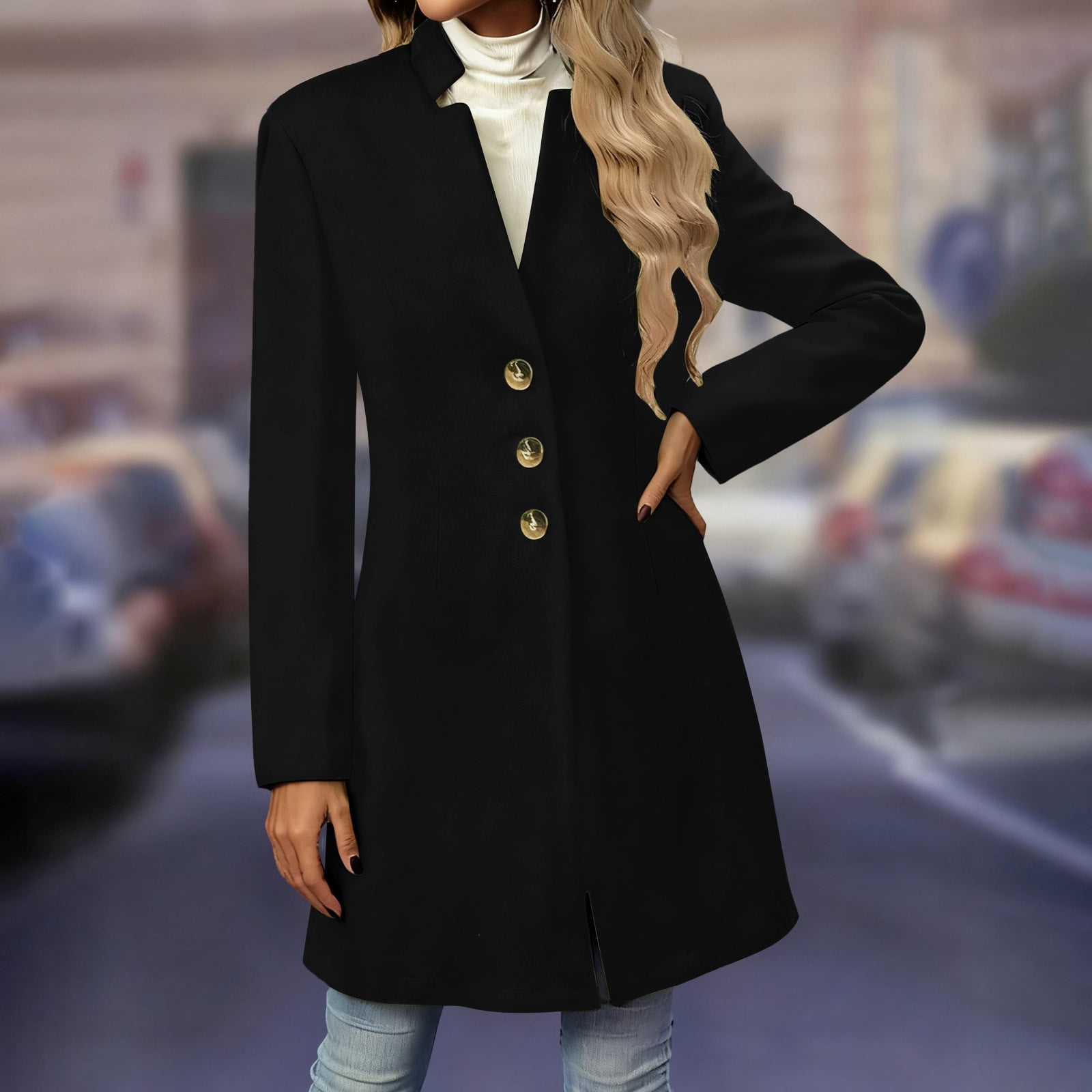 Women's Winter Wool Blend Camel Mid-Long Coat Casual Single-Breasted Lapel Jacket Outwear With Pockets