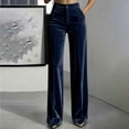 thumbnail image 2 of Yyeselk Women Velour Dress Pants Button High Waisted Wide Leg Trousers Pleated Front Trendy Business Casual Outfits for Women with Pockets Navy M, 2 of 7