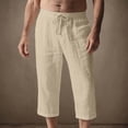 thumbnail image 2 of UAMVSH Men's Linen Capri Pants Casual Elastic Waist Drawstring Beach Shorts Summer Hawaiian Below Knee Long Shorts with Pockets, 2 of 6