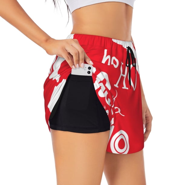 Balery Saying Ho Ho Ho Pantalones cortos deportivos para mujer con forro y dos bolsillos, elásticos, para entrenamiento, gimnasio, yoga-Medium