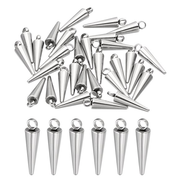 Charm de cono de 14.5 mm, 30 piezas de colgantes de charm de cono, picos largos en 3D de acero inoxidable para hacer joyas, pulseras y aretes
