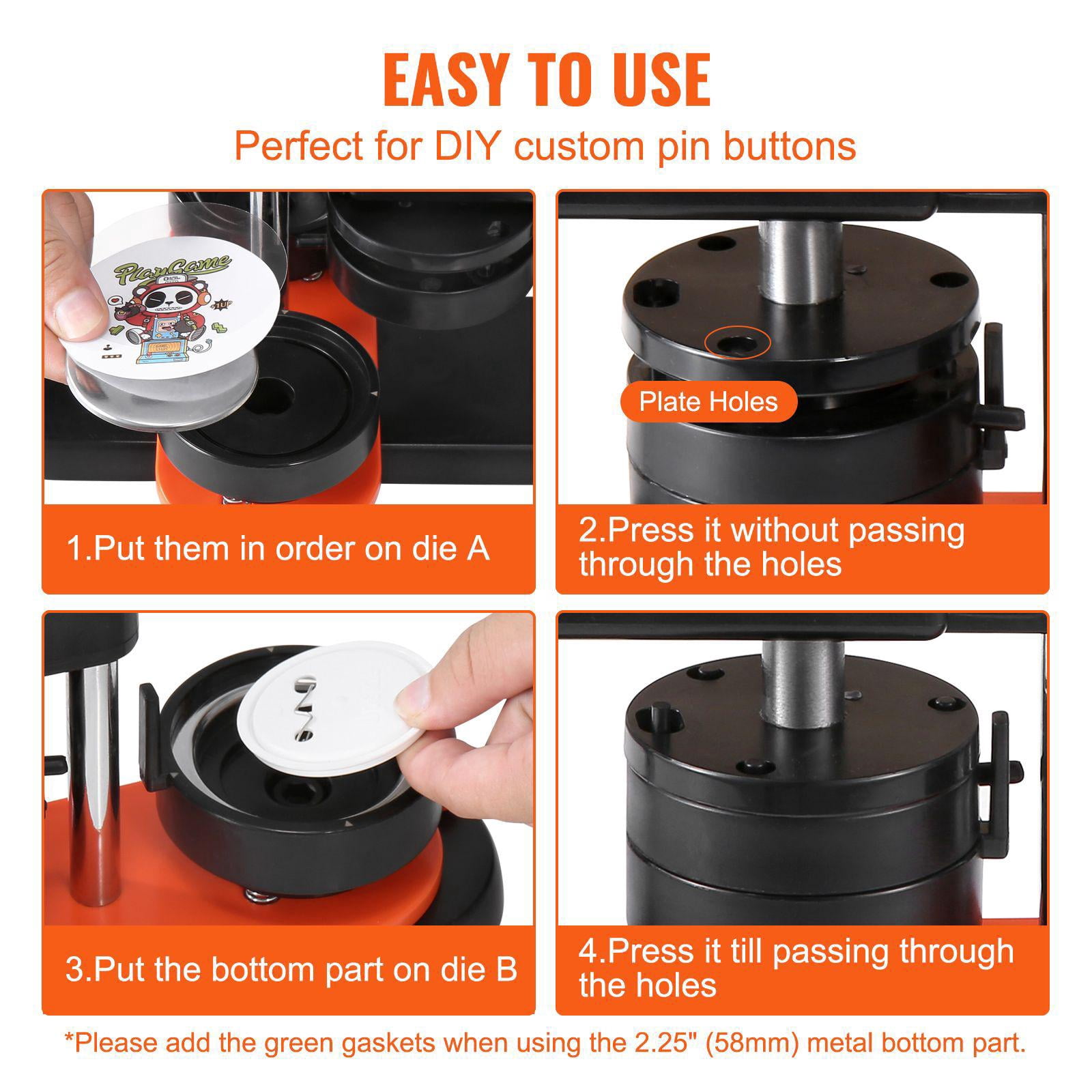 2.28 Inch 58mm Button Maker Machine with 100 Button Fittings Ergonomic Curved Handle Stamping Kit Free Panda Magic Book DIY Gift for Kids Christmas