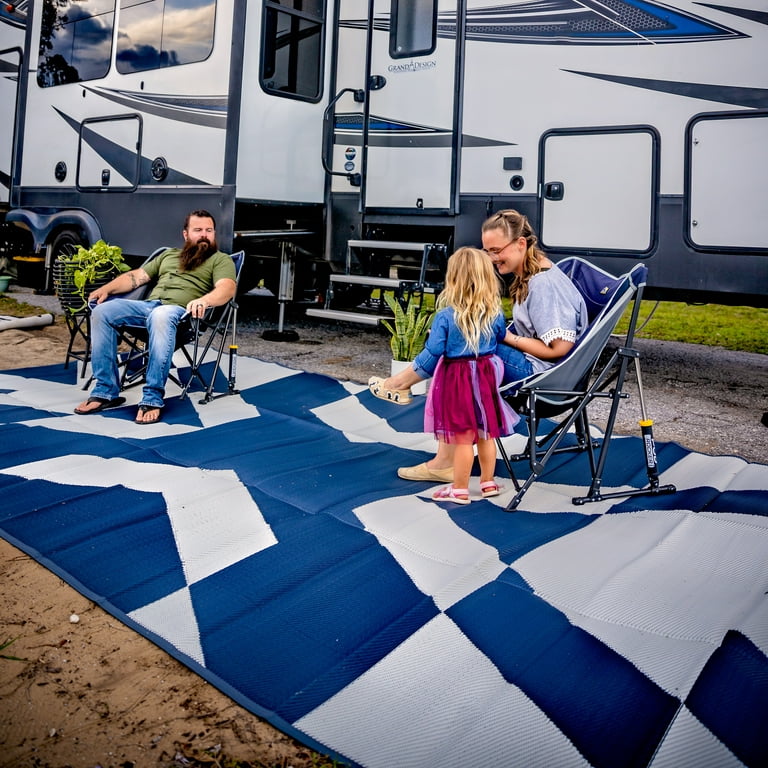 Glamplife Recycled RV Rug - Camping Rugs for Outside Your RV - 9x12 Outdoor  Rug - Black and White Tribal - Large Outdoor Rugs for Awnings - Waterproof