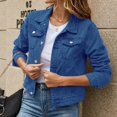 thumbnail image 3 of Womens Button Down Long Sleeve Cropped Denims Jean Jacket With Pockets, 3 of 5