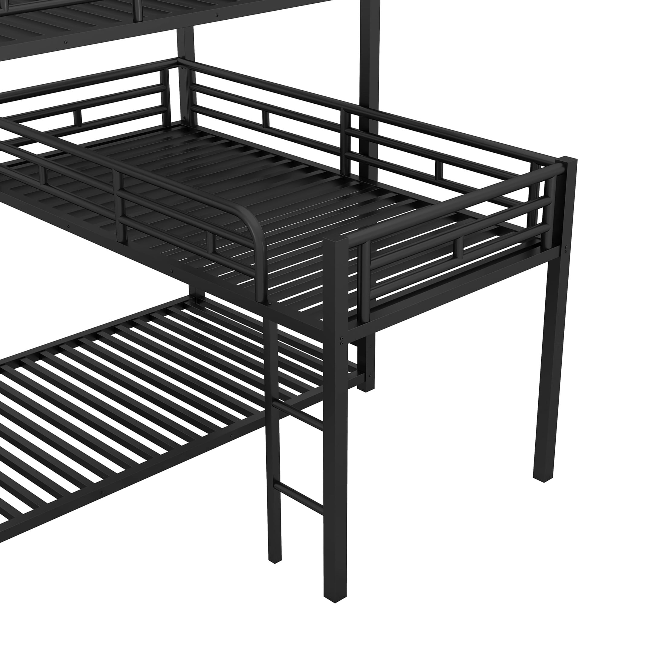 Noble House L-Shaped Triple Twin Bunk Bed, Industrial Metal 3-Tier Space-Saving Bunk Bed, Space Saving, Black