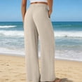 thumbnail image 3 of Women's High Waist Boho Linen Palazzo Pants Lightweight Wide Leg Summer Work Pants Beige L, 3 of 4
