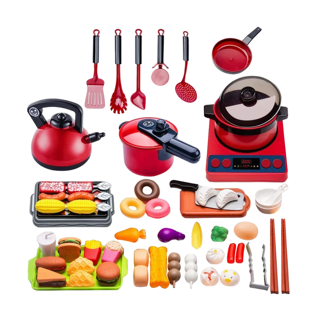 Juguetes De Cocina Para Ninos Utensilios Cocina Comida 61 Pz Rojo
