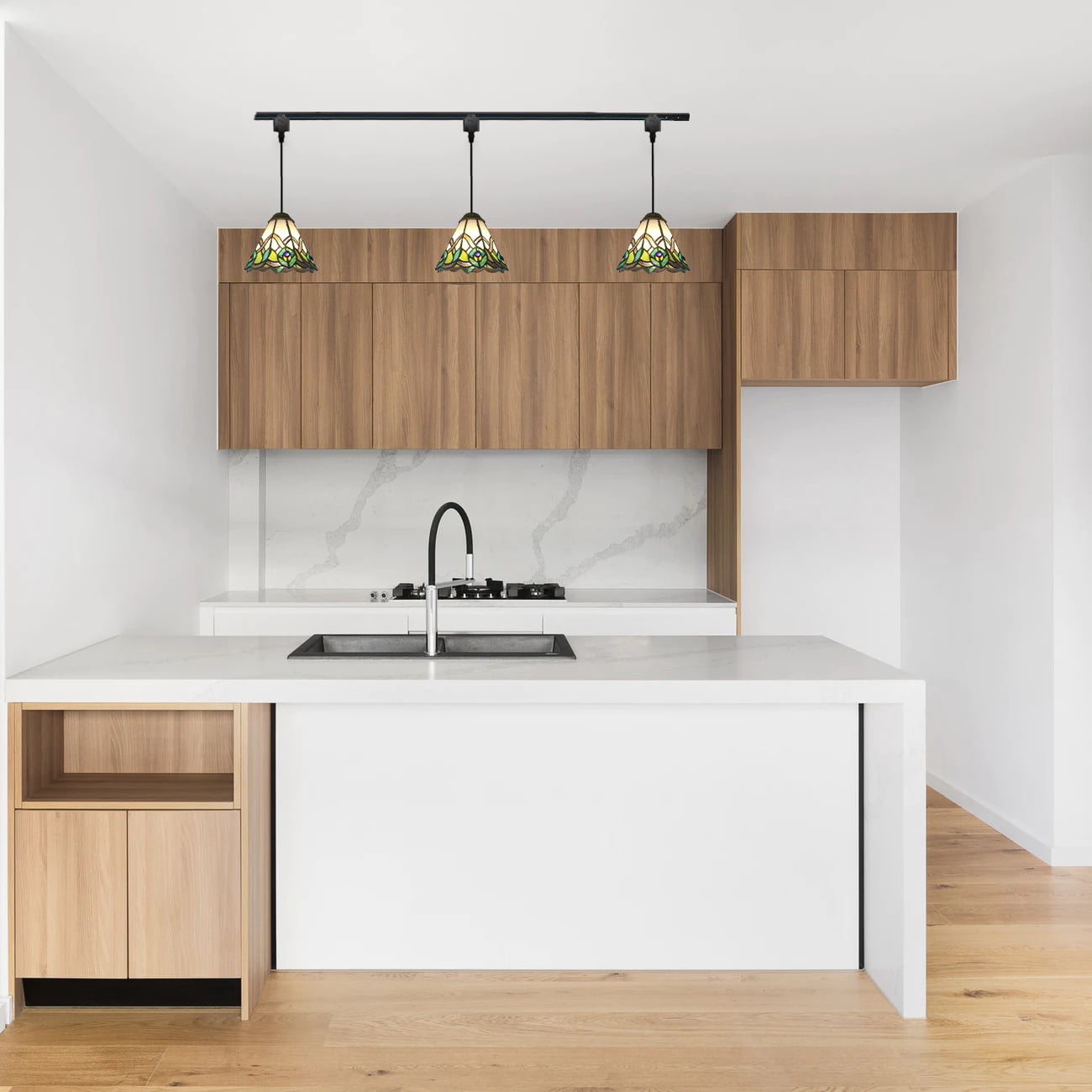 Kiven H-Type Track Lighting Light Fixture, 3-Light Tiffany Style Halo Track Pendant Lighting Fixtures, E26 Socket