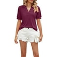 thumbnail image 4 of Liacowi Women Short Sleeve T-Shirts Solid Color V-Neck Loose Shirts Summer Casual Tops Streetwear, 4 of 7