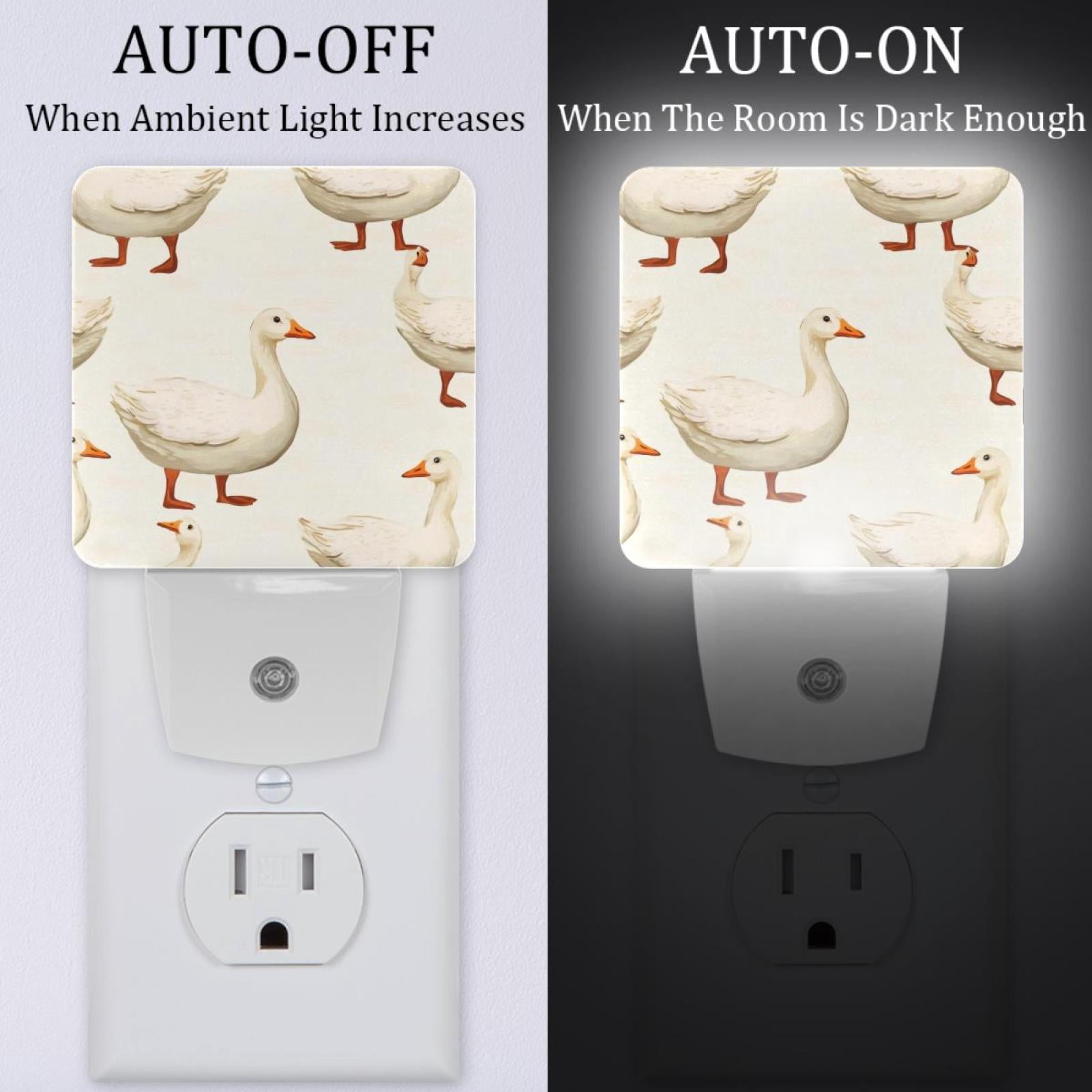 PhooArto White Gooses Pattern Plug in LED Night Light Auto Sensor Dusk to Dawn Decorative Night for Bedroom, Bathroom, Kitchen, Hallway, Stairs, Baby's Room, Energy Saving