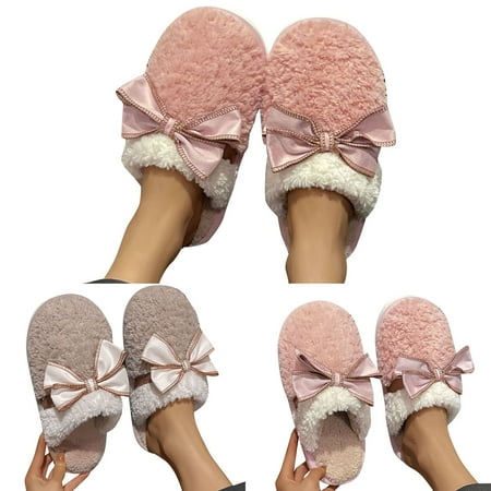 

Cathalem Slippers Women Winter Warm Plush Flip Flops Cotton Indoor Home Shoes Womens Slippers Indoor Home Cute Fashion Bow Tie Shoes Red 6