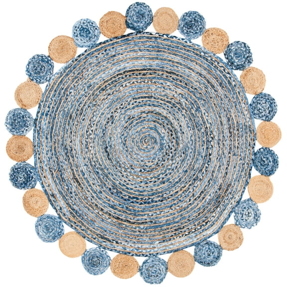 SAFAVIEH Cape Cod Kyle Geometric Area Rug, Blue/Beige, 4' x 4' Round