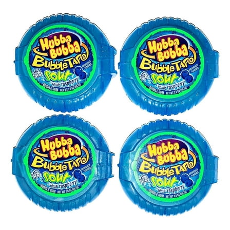 Hubba Bubba Bubble Tape Sour Blue Raspberry 4 Pack, 6 Feet of Fun