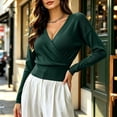 thumbnail image 2 of Siyizhua Sweaters for Women V Neck Wrap Cross Front Solid Knit Pullover Long Sleeve Tops Casual Fall Sweater, 2 of 8