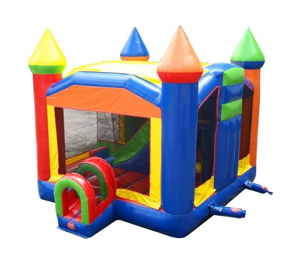 TentandTable Rainbow Wet Dry Kids Bounce House Tunnel Front Slide Climbing Wall Combo Blower Included Commercial Grade Inflatable 