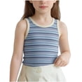 thumbnail image 2 of Fengqque Girls Tank Tops Sleeveless Undershirt Kids Striped Print Shirt Casual Crew Neck Slim Fit Tee Blue 12-13 Years, 2 of 9