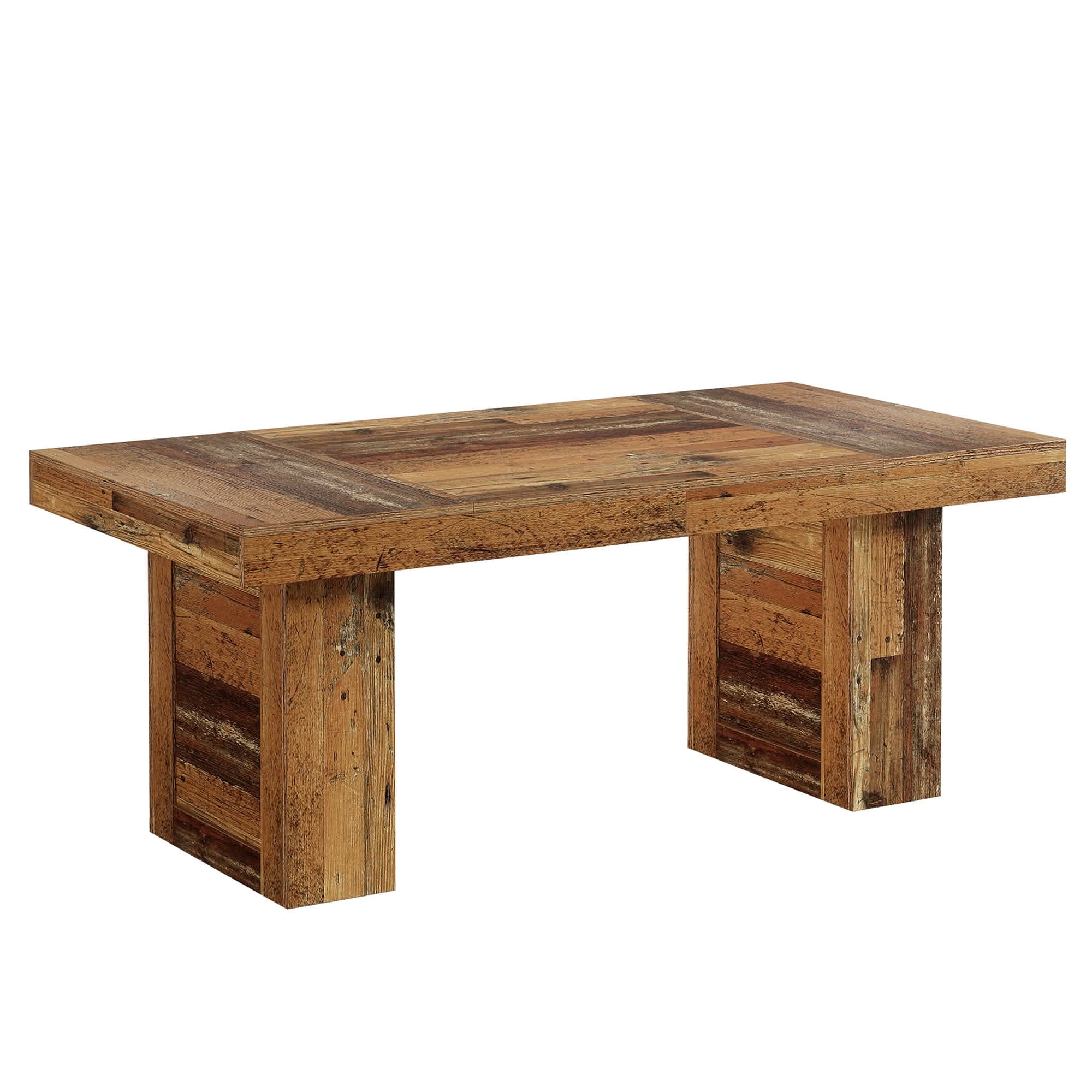 MAYEERTY 63 Inch Rectangular Farmhouse Dining Table, Patchwork Wood Grain Kitchen Dinner Table with Slatted Wide Legs for 6 People