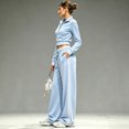 thumbnail image 6 of WULMLEO Athletic Tracksuit for Women Long Sleeve Quarter Zip Cropped Top And Wide Leg Pants With Pockets Sky Blue M, 6 of 7