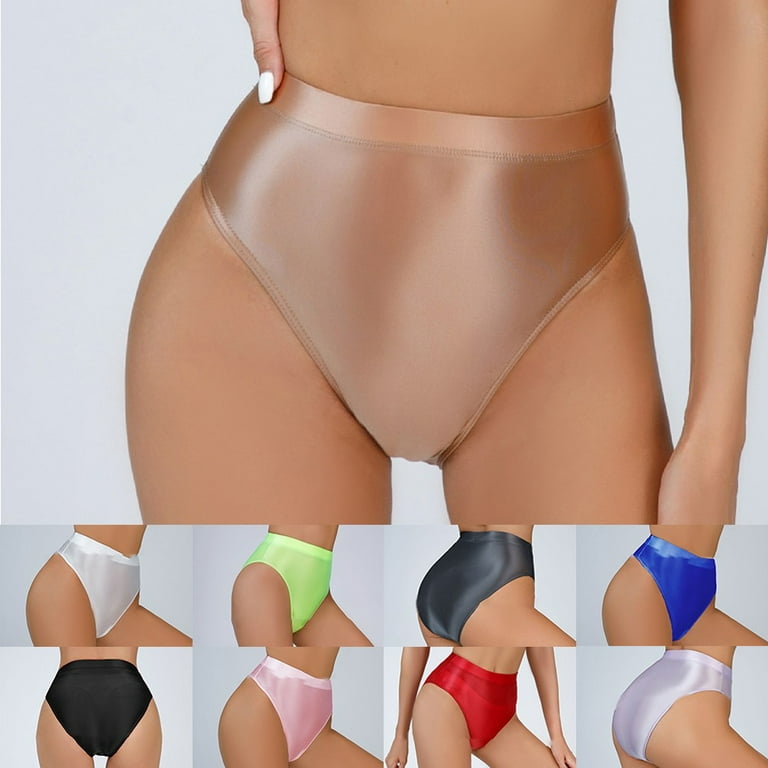 Fule Women Underwear Glossy Briefs Wet Look Knickers Solid Shiny Panties  Underpants