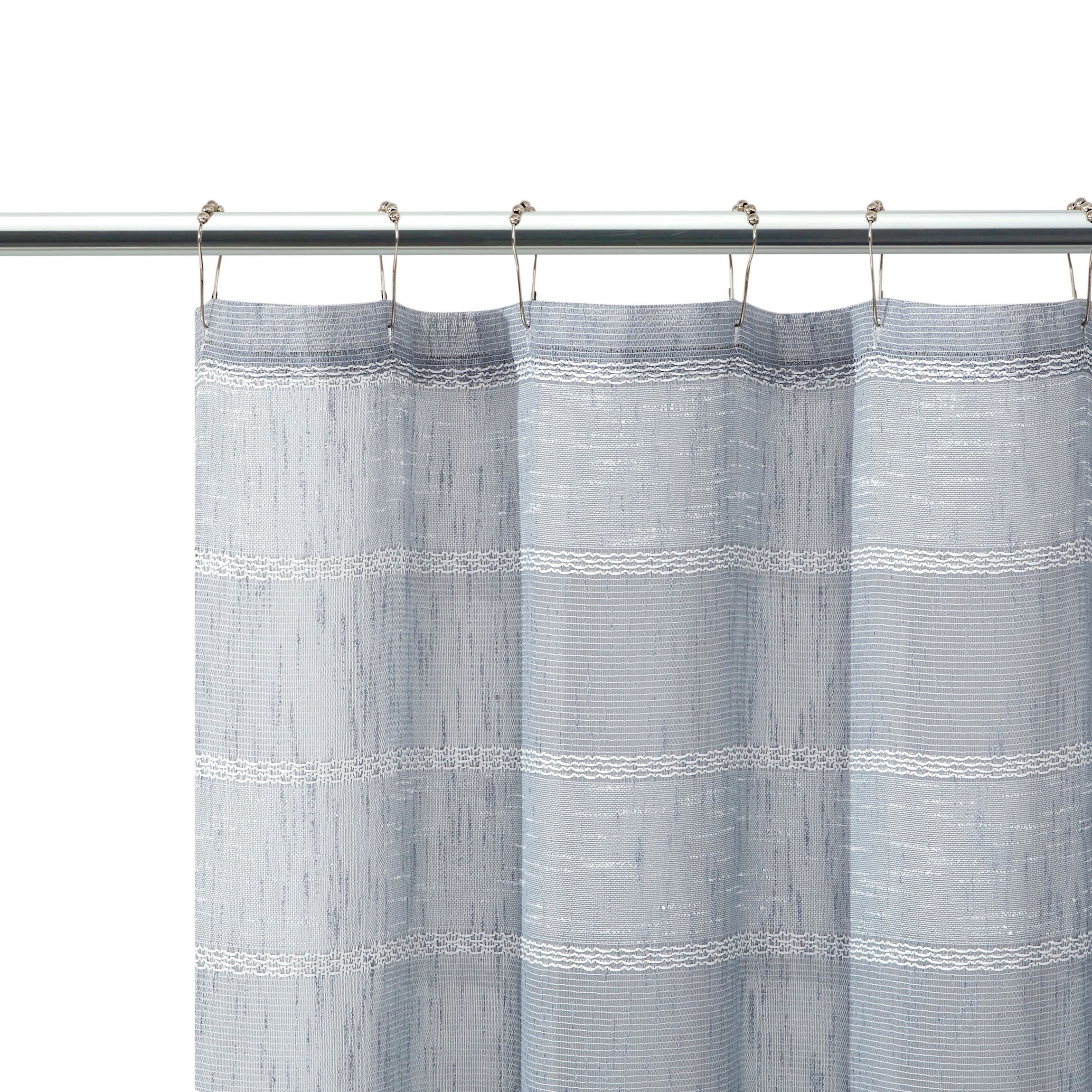 Dainty Home Megan Striped Fabric Polyester Shower Curtain, 70 inch x 72 inch, Silver